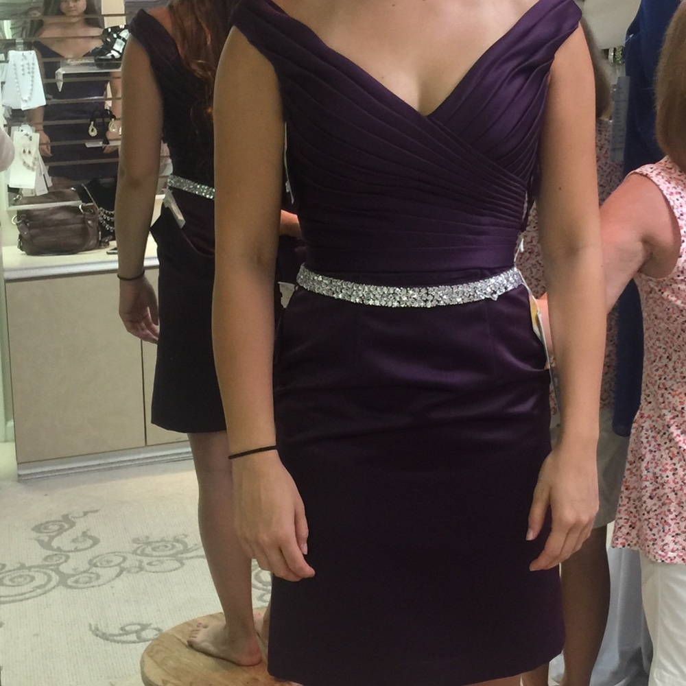 Elegant Purple Satin Dress with Belt
